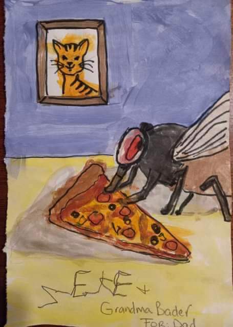 fly eating pizza